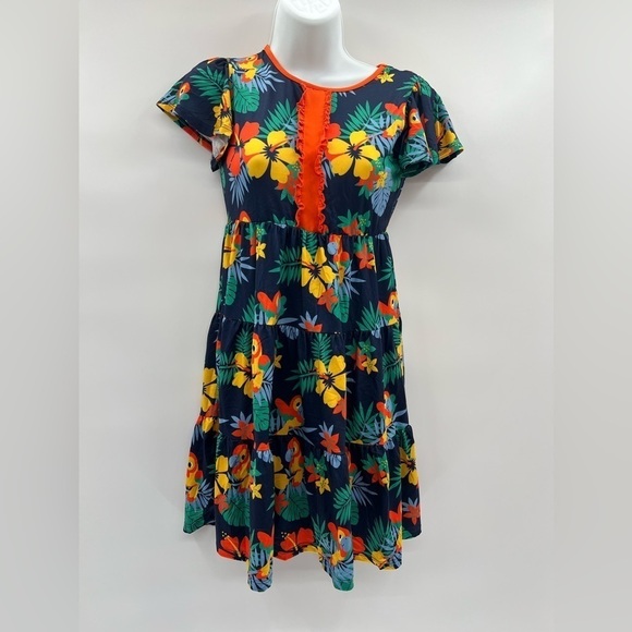 V & Grin Girls Print Ruffle Maxi Dress with Parrots & Colorful Flowers(Size 9-10 - Picture 6 of 7